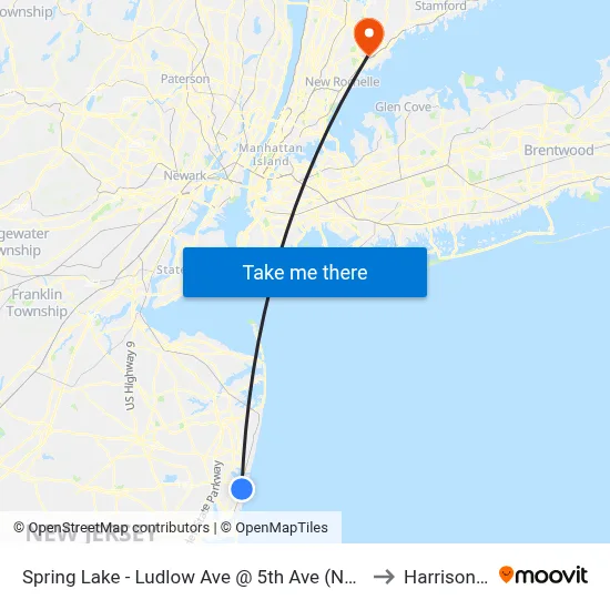 Spring Lake - Ludlow Ave @ 5th Ave (Northbound) to Harrison, NY map