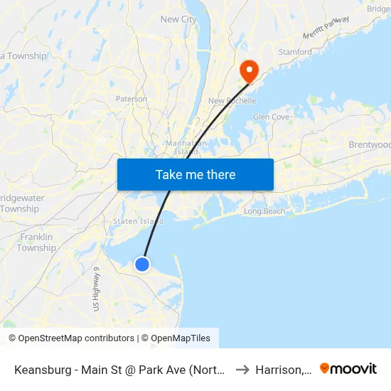 Keansburg -  Main St @ Park Ave (Northbound) to Harrison, NY map