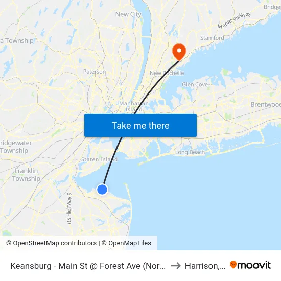 Keansburg -  Main St @ Forest Ave (Northbound) to Harrison, NY map