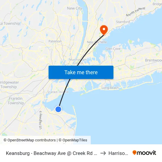 Keansburg -  Beachway Ave @ Creek Rd (Northbound) to Harrison, NY map