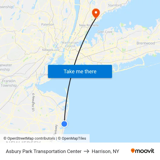 Asbury Park Transportation Center to Harrison, NY map