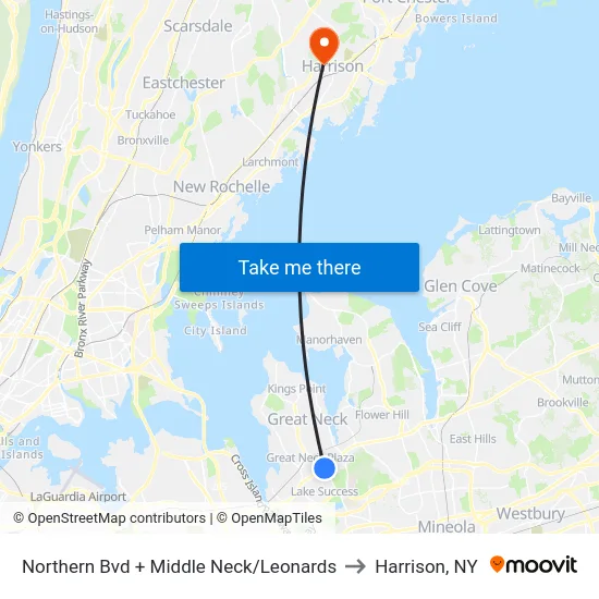 Northern Bvd + Middle Neck/Leonards to Harrison, NY map
