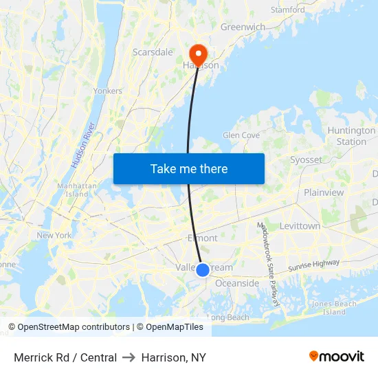 Merrick Rd / Central to Harrison, NY map