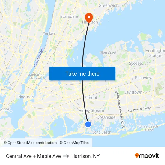 Central Ave + Maple Ave to Harrison, NY map