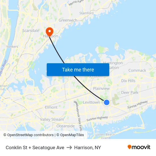 Conklin St + Secatogue Ave to Harrison, NY map