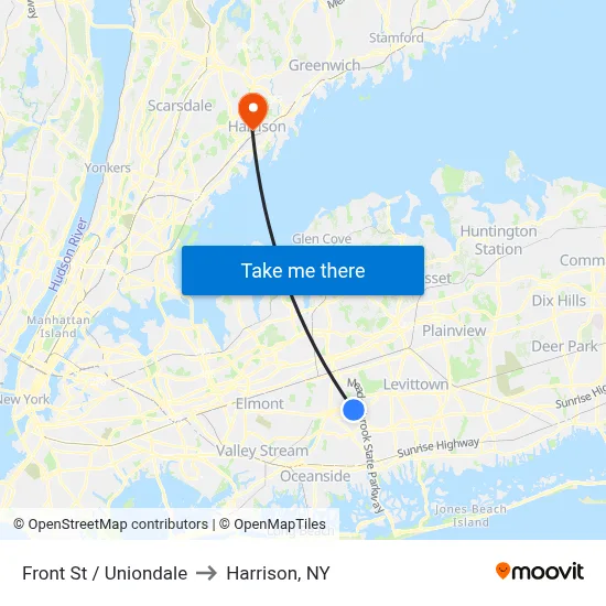 Front St / Uniondale to Harrison, NY map