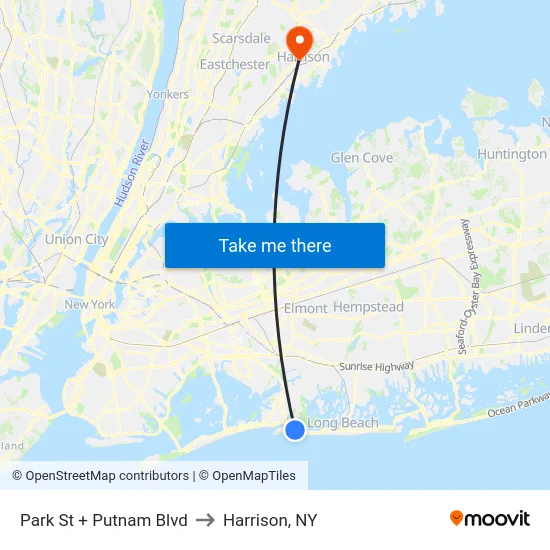 Park St + Putnam Blvd to Harrison, NY map