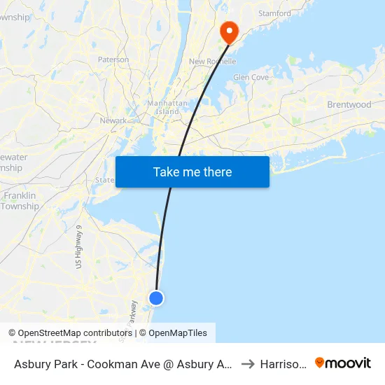 Asbury Park - Cookman Ave @ Asbury Ave (Southbound) to Harrison, NY map