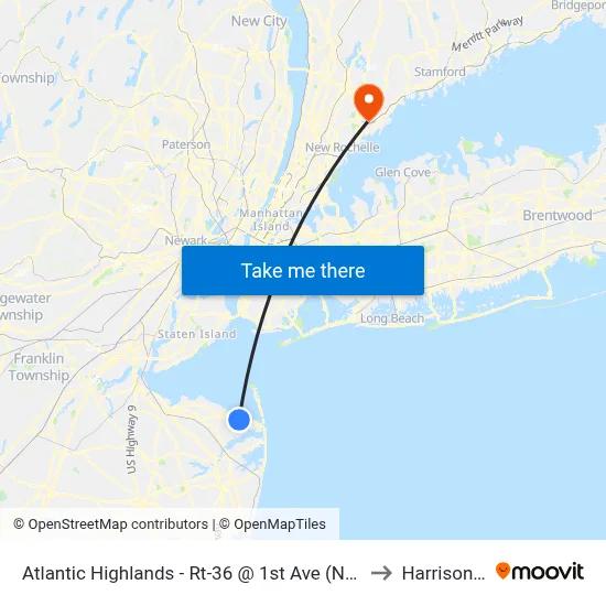 Atlantic Highlands - Rt-36 @ 1st Ave (Northbound) to Harrison, NY map