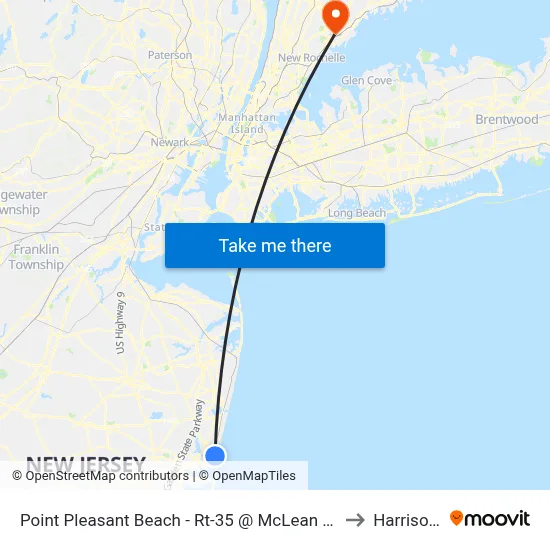 Point Pleasant Beach - Rt-35 @ McLean Ave (Northbound) to Harrison, NY map