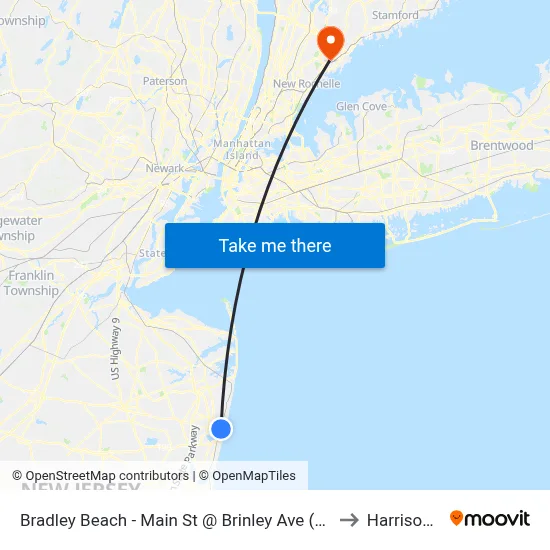 Bradley Beach - Main St @ Brinley Ave (Southbound) to Harrison, NY map