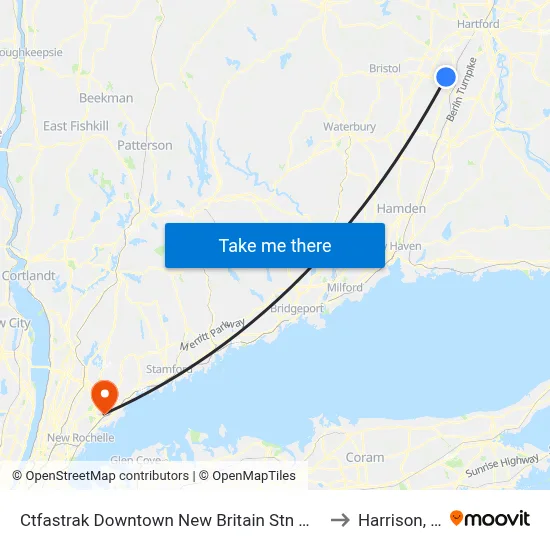 Ctfastrak Downtown New Britain Stn @ Bay B to Harrison, NY map