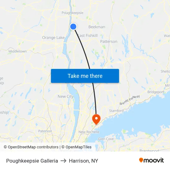 Poughkeepsie Galleria to Harrison, NY map