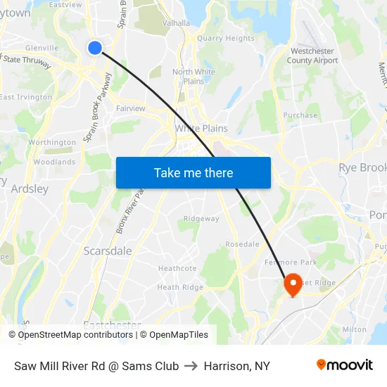 Saw Mill River Rd @ Sams Club to Harrison, NY map