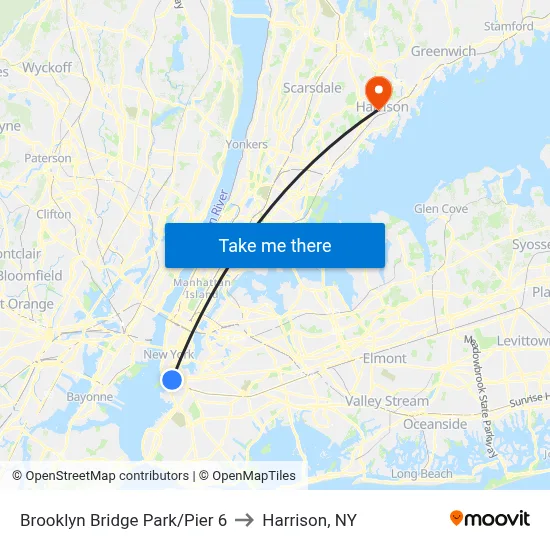 Brooklyn Bridge Park/Pier 6 to Harrison, NY map