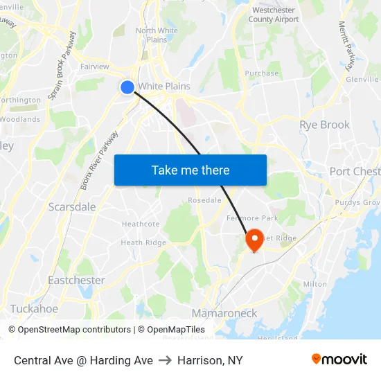 Central Ave @ Harding Ave to Harrison, NY map