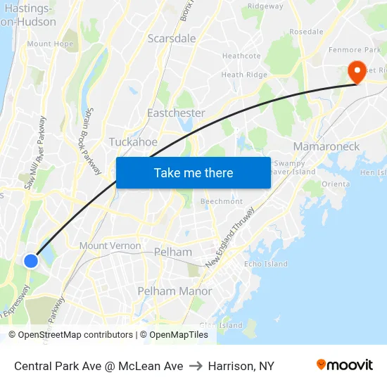 Central Park Ave @ McLean Ave to Harrison, NY map