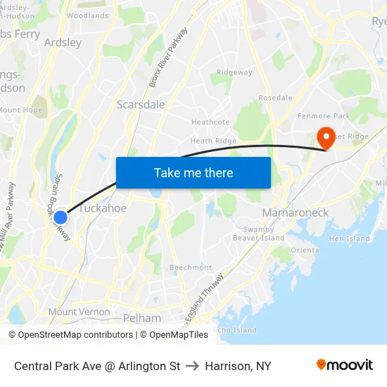Central Park Ave @ Arlington St to Harrison, NY map