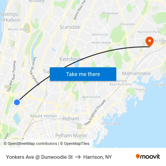 Yonkers Ave @ Dunwoodie St to Harrison, NY map