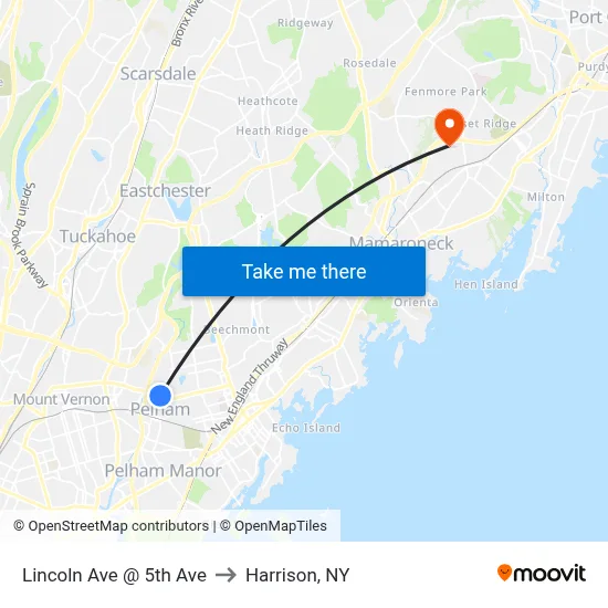 Lincoln Ave @ 5th Ave to Harrison, NY map