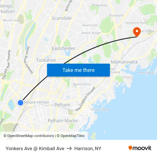 Yonkers Ave @ Kimball Ave to Harrison, NY map