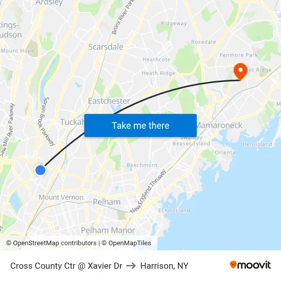 Cross County Ctr @ Xavier Dr to Harrison, NY map