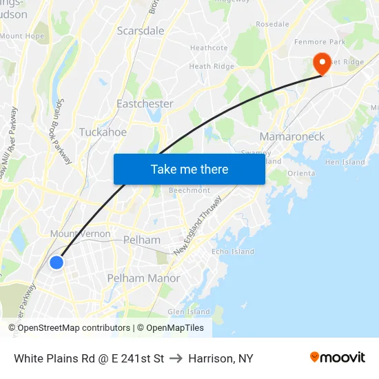 White Plains Rd @ E 241st St to Harrison, NY map