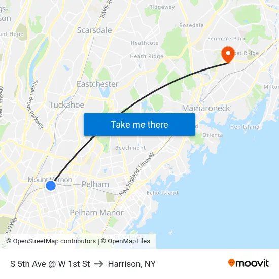 S 5th Ave @ W 1st St to Harrison, NY map