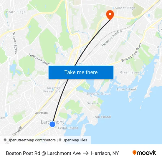 Boston Post Rd @ Larchmont Ave to Harrison, NY map