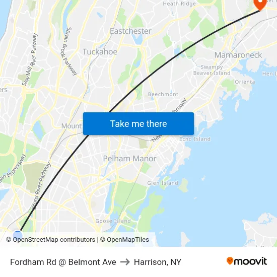 Fordham Rd @ Belmont Ave to Harrison, NY map