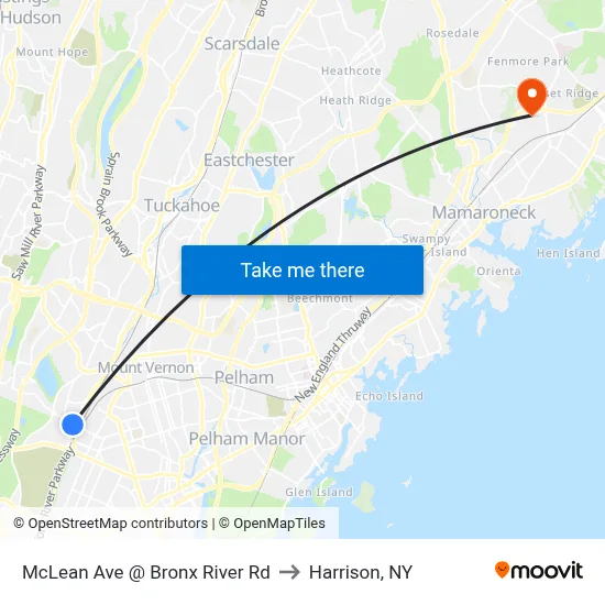 McLean Ave @ Bronx River Rd to Harrison, NY map