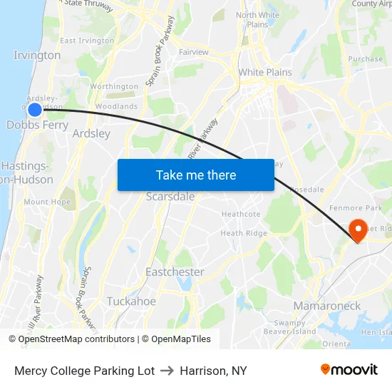 Mercy College Parking Lot to Harrison, NY map