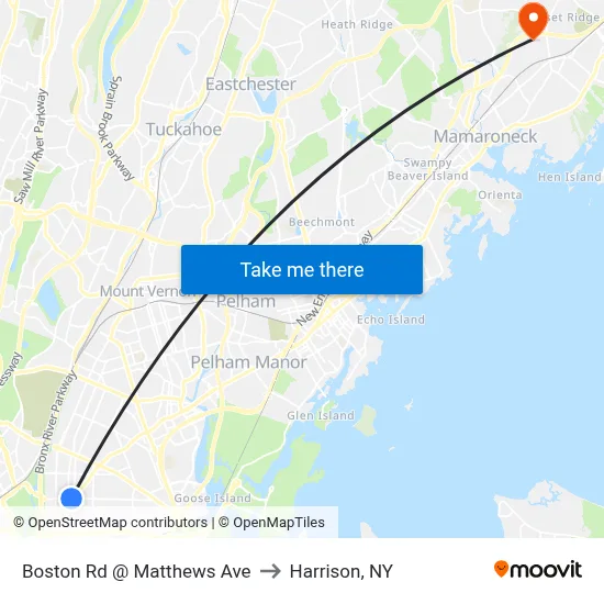 Boston Rd @ Matthews Ave to Harrison, NY map