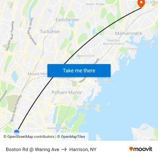 Boston Rd @ Waring Ave to Harrison, NY map