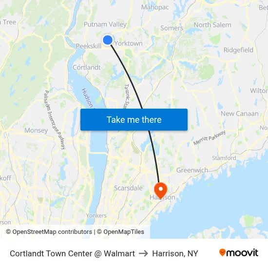 Cortlandt Town Center @ Walmart to Harrison, NY map