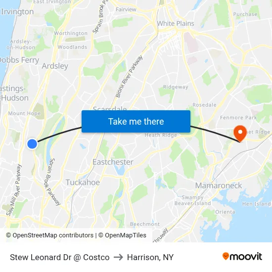 Stew Leonard Dr @ Costco to Harrison, NY map