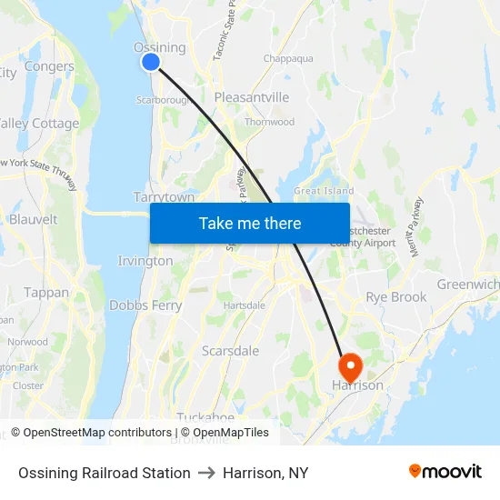 Ossining Railroad Station to Harrison, NY map