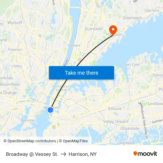 Broadway @ Vessey St. to Harrison, NY map