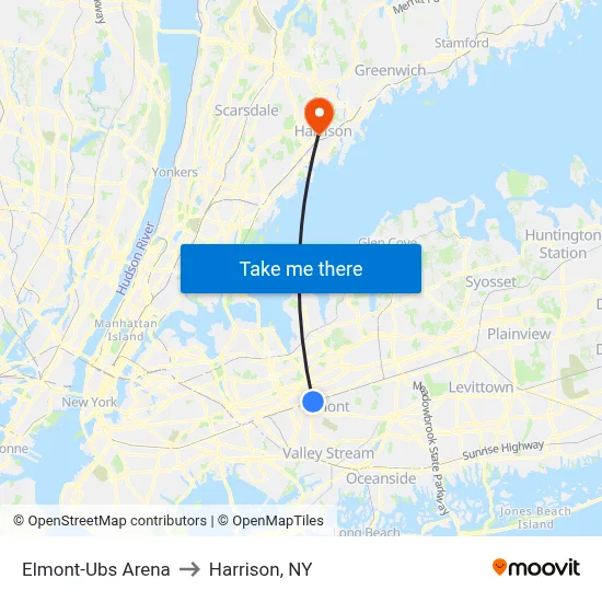 Elmont-Ubs Arena to Harrison, NY map