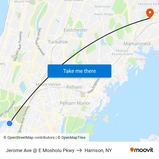 Jerome Ave @ E Mosholu Pkwy to Harrison, NY map