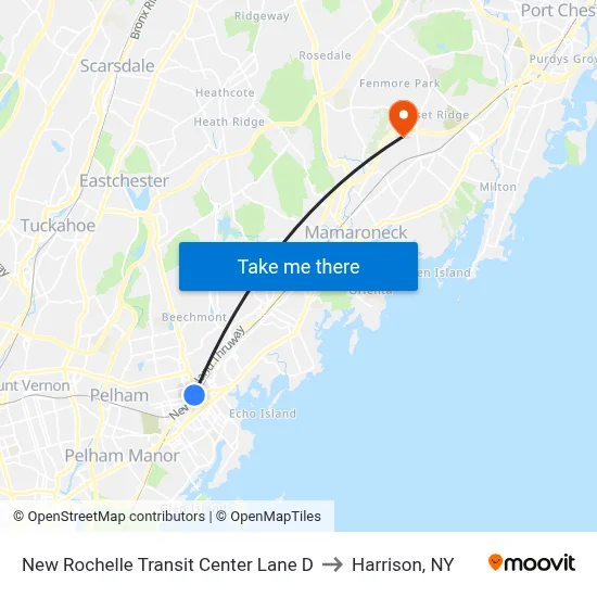 New Rochelle Transit Center Lane D to Harrison, NY map