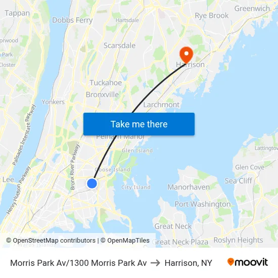 Morris Park Av/1300 Morris Park Av to Harrison, NY map