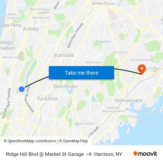 Ridge Hill Blvd @ Market St Garage to Harrison, NY map