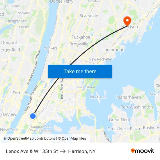 Lenox Ave & W 135th St to Harrison, NY map