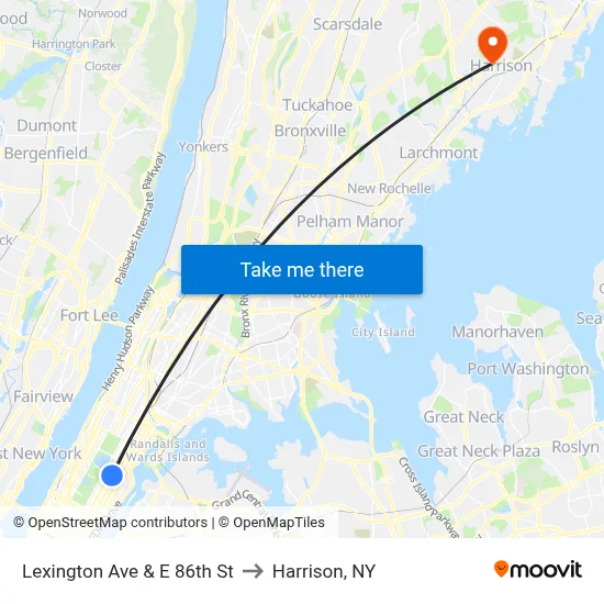 Lexington Ave & E 86th St to Harrison, NY map