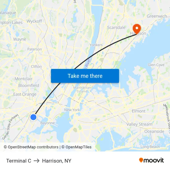 Terminal C to Harrison, NY map