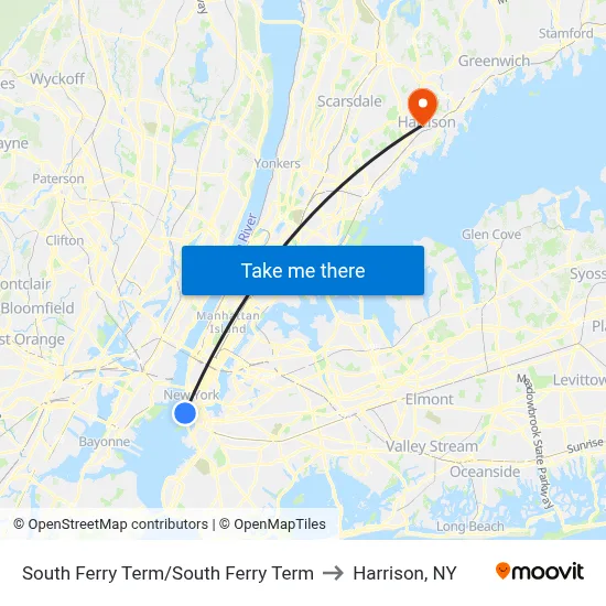 South Ferry Term/South Ferry Term to Harrison, NY map