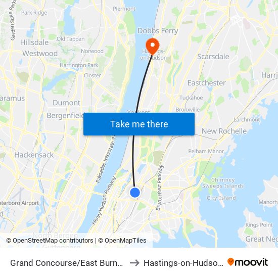Grand Concourse/East Burnside Av to Hastings-on-Hudson, NY map