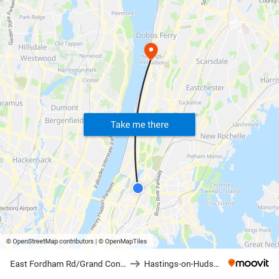 East Fordham Rd/Grand Concourse to Hastings-on-Hudson, NY map