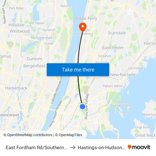 East Fordham Rd/Southern Blvd to Hastings-on-Hudson, NY map